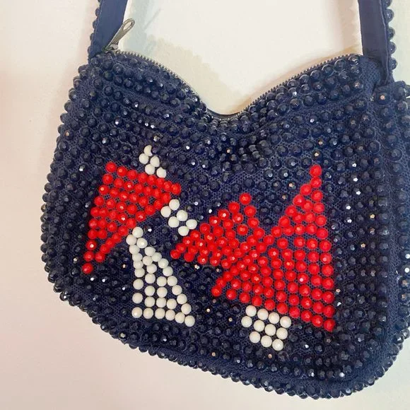 Vintage Roger Van S Blue & Red Beaded Gemoetric Shoulder Purse - Picture 2 of 7